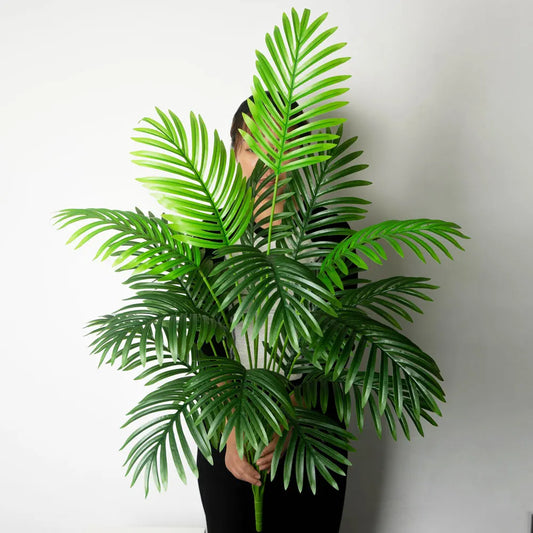 Große künstliche Palme 90–120 cm – Tropenpflanze aus Kunststoff – Monstera Deko für Garten, Balkon & Innenräume