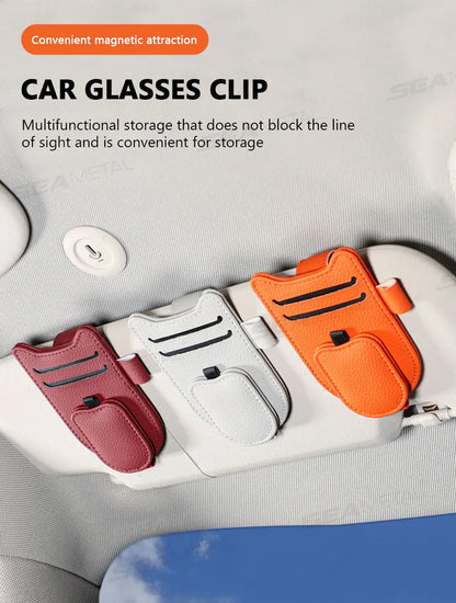 SEAMETAL Auto Sonnenblenden Brillenhalter – Magnetischer Clip aus Lederimitat, Brillen- & Kartenhalter