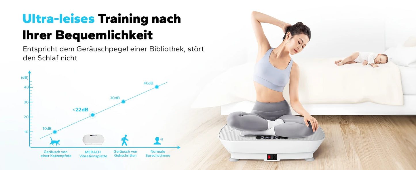 MERACH Vibrationsplatte – Fitnessgerät für Ganzkörpertraining, Muskelaufbau & Fettverbrennung, leise & kompakt, mit Fernbedienung