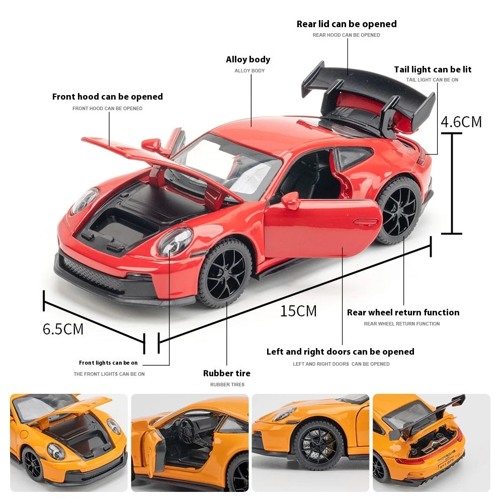 911 GT3 RS Modellauto 1:32 – Hochwertiges Diecast-Metallfahrzeug mit Sound & Licht, Spielzeug & Sammlerstück