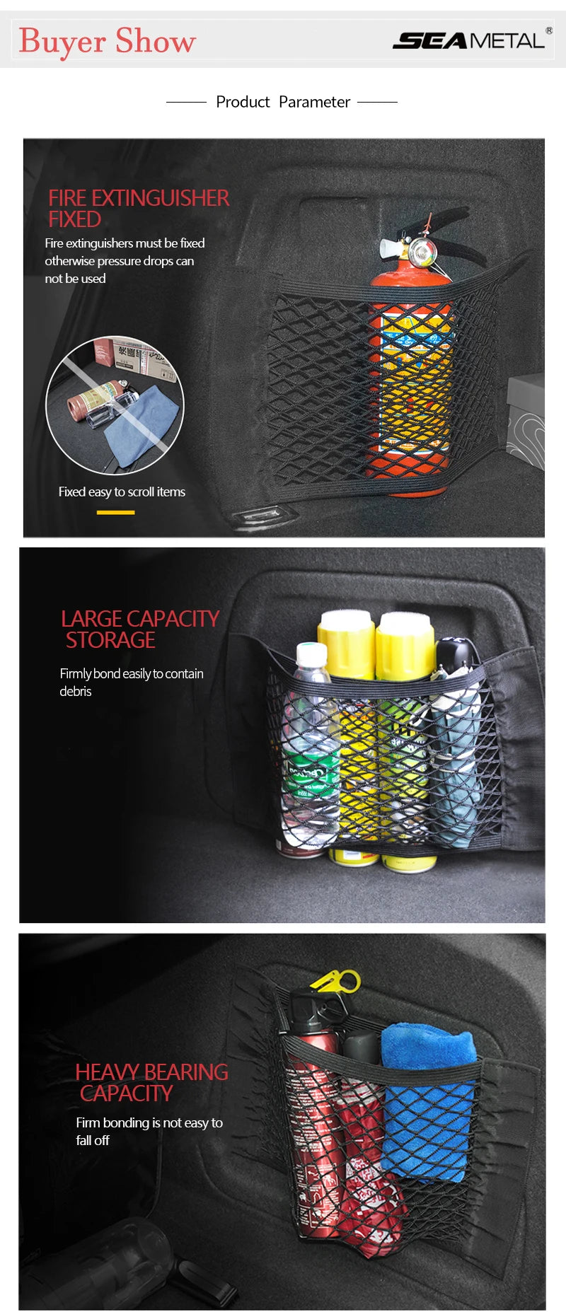 Universal Auto Kofferraum Netz – Rücksitz Organizer aus Nylon mit Klettbefestigung