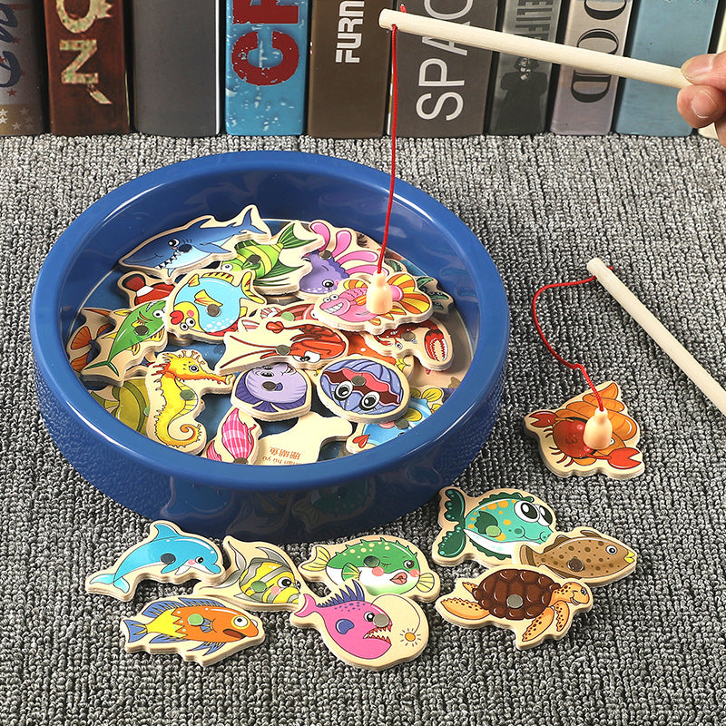 Montessori Angelspiel aus Holz – Magnetisches Lernspiel mit Meerestieren für Kinder ab 3 Jahren