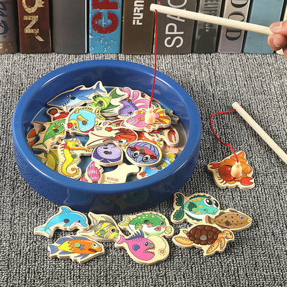 Montessori Angelspiel aus Holz – Magnetisches Lernspiel mit Meerestieren für Kinder ab 3 Jahren