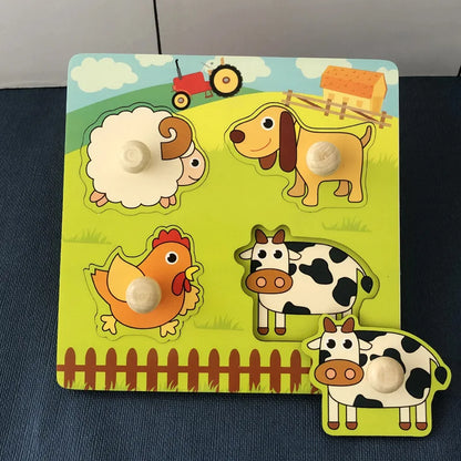 Montessori Holzpuzzle Tiere – Lernspielzeug mit Greifhilfe für Kinder ab 1 Jahr