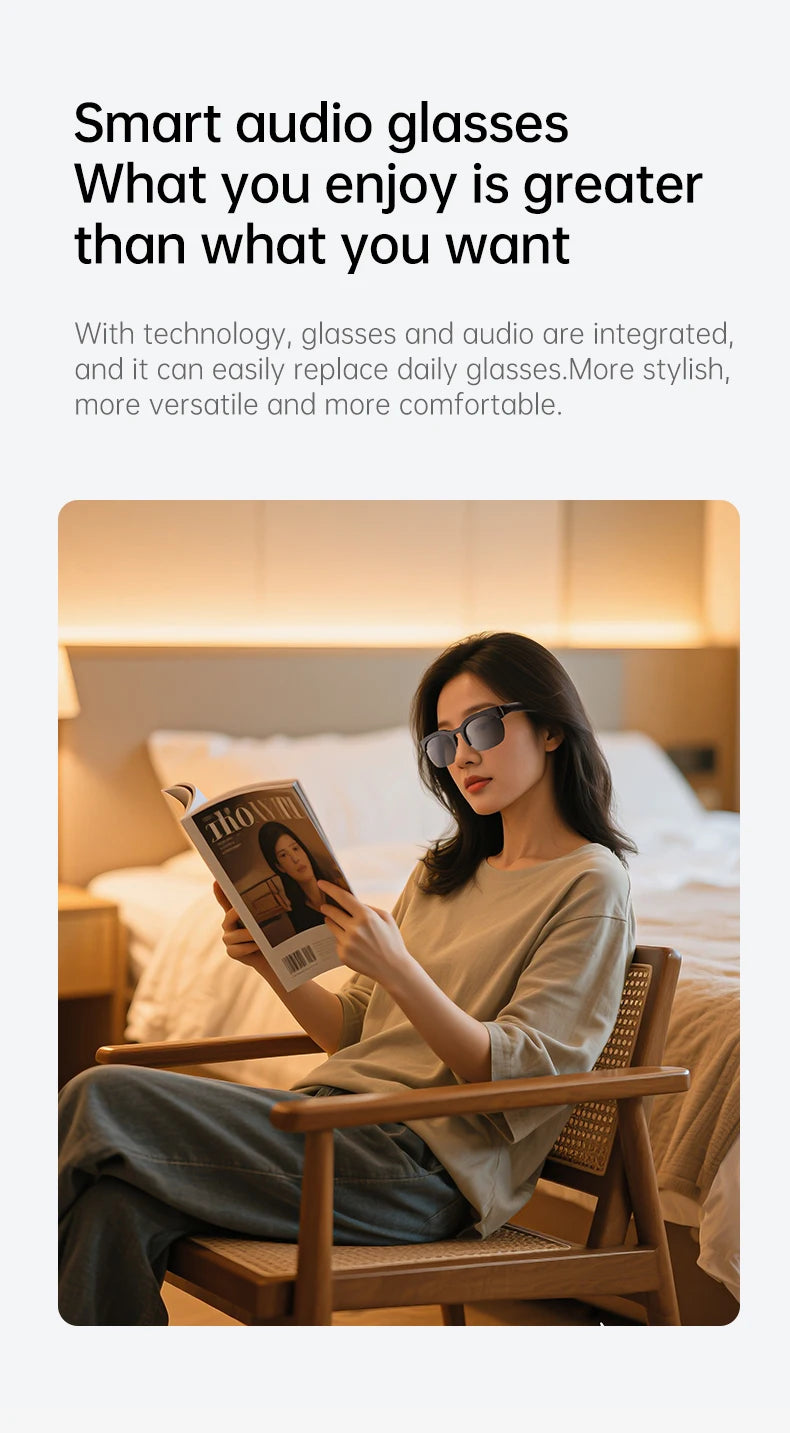 Smart Audio-Brille XG89 mit Übersetzungsfunktion – Bluetooth 6.0 Sonnenbrille mit Kopfhörer & Noise Cancelling – 144 Sprachen – für Reisen & Business