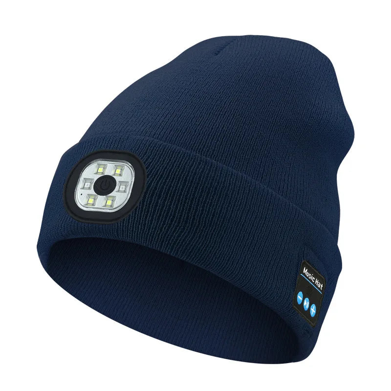 3-in-1 Bluetooth Beanie mit LED-Licht – Mütze mit Kopfhörer & Licht, USB-Ladung, Unisex für Outdoor & Sport