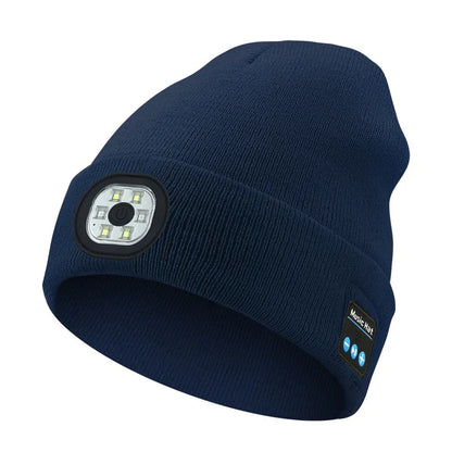 3-in-1 Bluetooth Beanie mit LED-Licht – Mütze mit Kopfhörer & Licht, USB-Ladung, Unisex für Outdoor & Sport