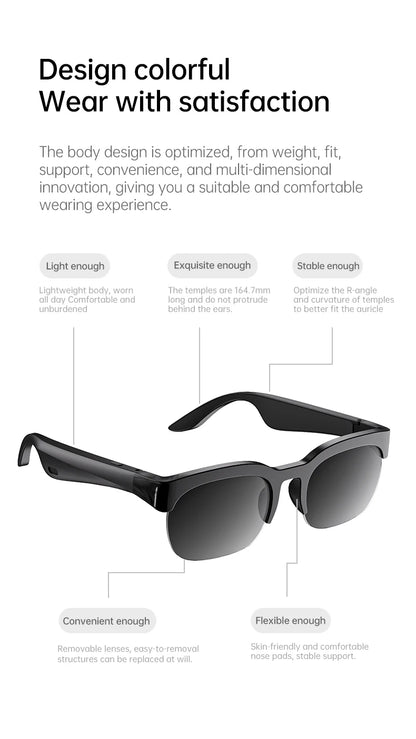 Smart Audio-Brille XG89 mit Übersetzungsfunktion – Bluetooth 6.0 Sonnenbrille mit Kopfhörer & Noise Cancelling – 144 Sprachen – für Reisen & Business