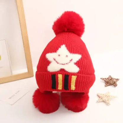 Kinder Wintermütze mit Bommel – Weiche Strickmütze aus Samt – Beanie für Jungen & Mädchen mit Ohrenschutz – warm & süß – 3–8 Jahre