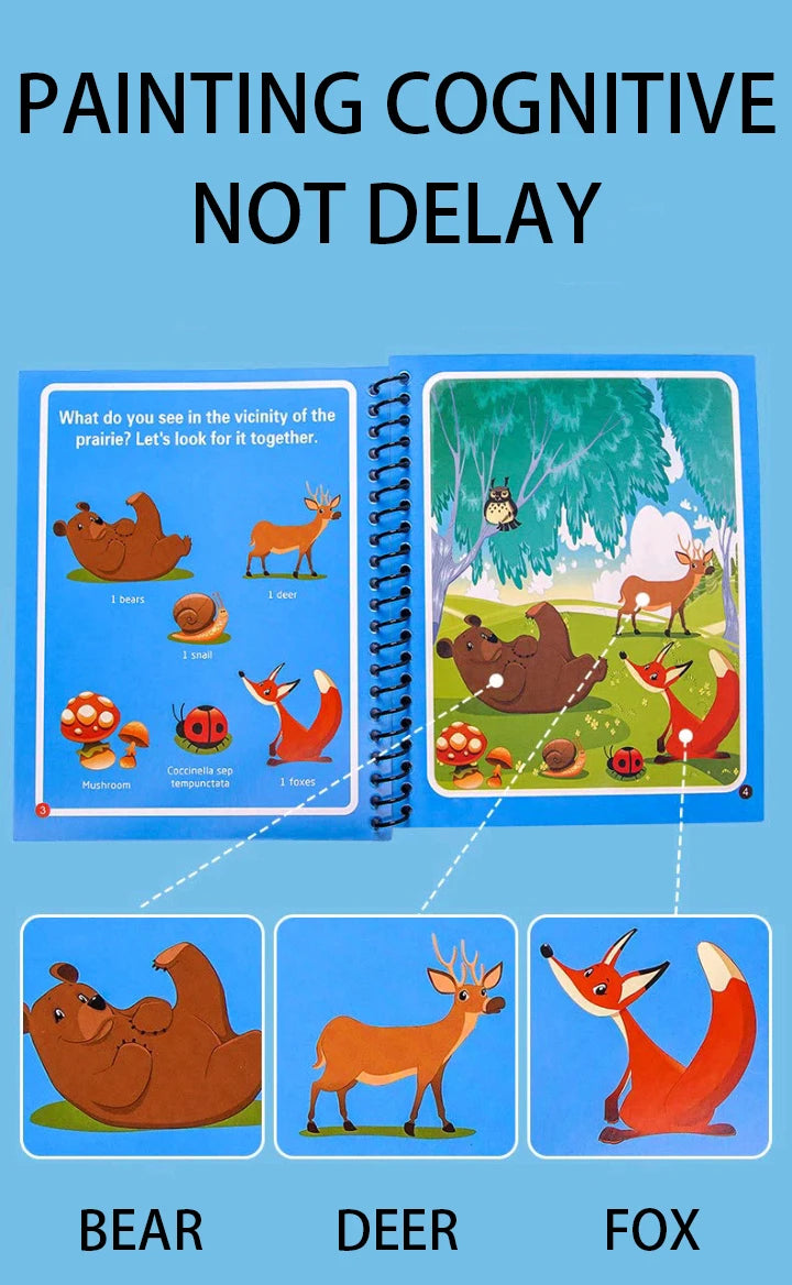 Magisches Wasser-Malbuch – Wiederverwendbares Montessori Malbuch für Kinder ohne Farbe