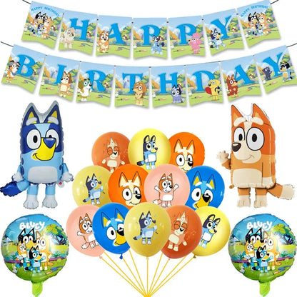 Bluey Ballons Blueies Cartoon Hund Ballon Bingoed Alles Gute zum Geburtstag Banner Geschirr Hintergrund Party Dekorationen Kind Kuchen Topper