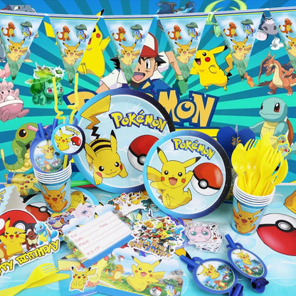 Pokemon Geburtstag Party Dekoration Neue Blitz Pikachu Ballon Für Kinder Event Liefert Einweg Geschirr Banner Hintergrund