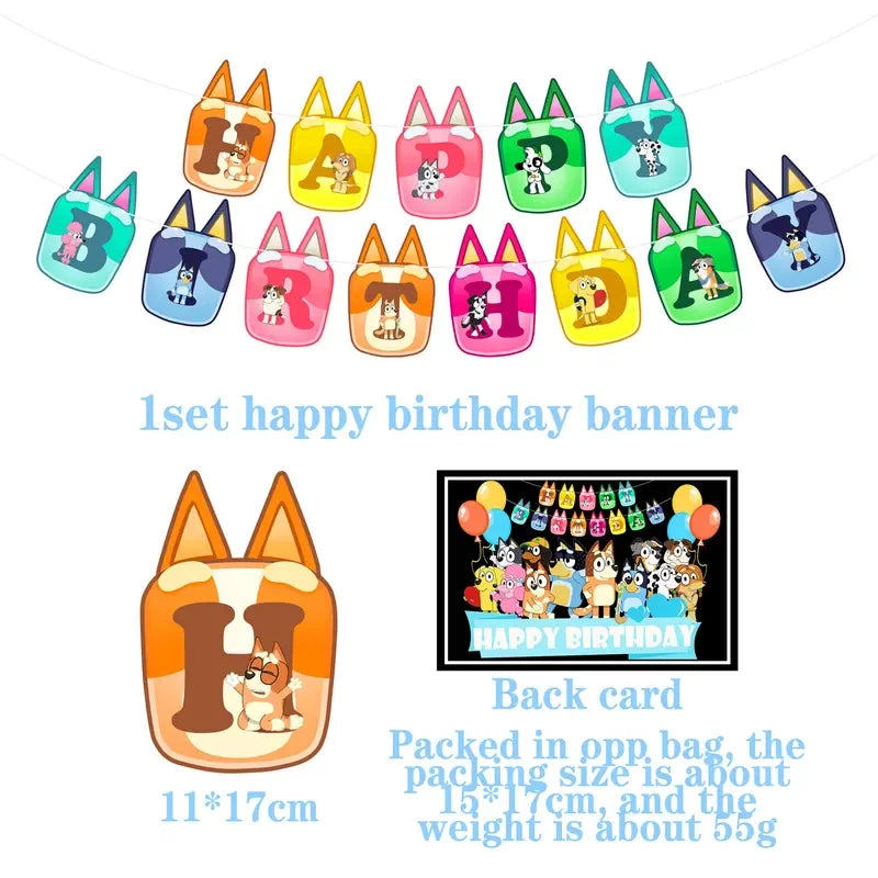 Bluey Ballons Blueies Cartoon Hund Ballon Bingoed Alles Gute zum Geburtstag Banner Geschirr Hintergrund Party Dekorationen Kind Kuchen Topper
