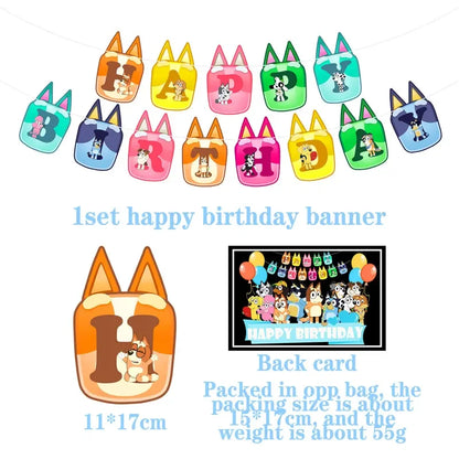 Bluey Ballons Blueies Cartoon Hund Ballon Bingoed Alles Gute zum Geburtstag Banner Geschirr Hintergrund Party Dekorationen Kind Kuchen Topper
