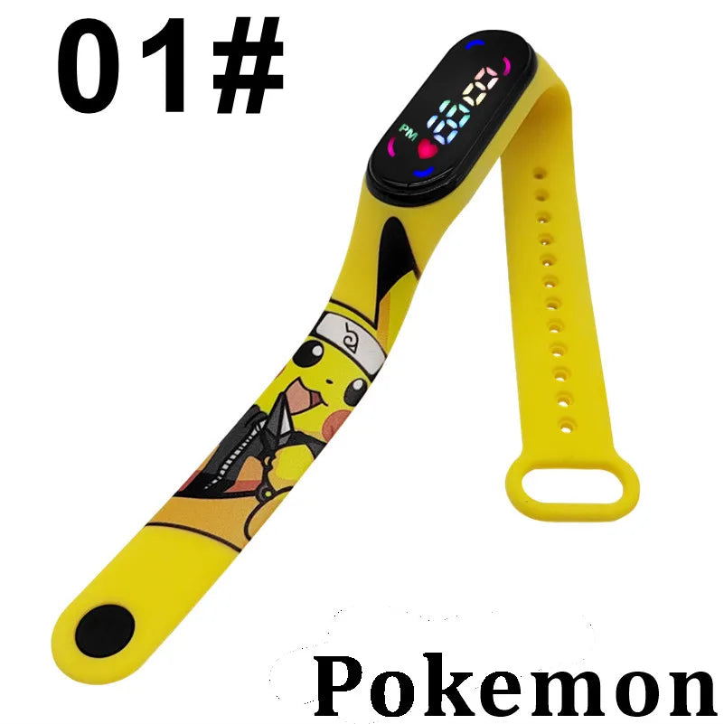 Pokémon LED-Digitaluhr – Kinderarmbanduhr mit Pikachu, Gengar & Evoli im Anime-Design