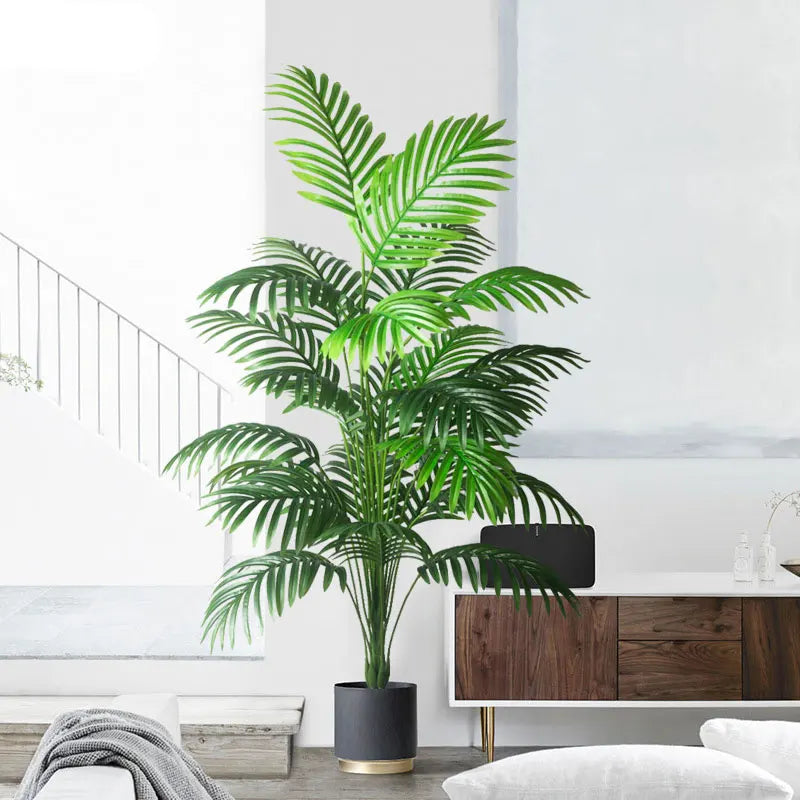 Große künstliche Palme 90–120 cm – Tropenpflanze aus Kunststoff – Monstera Deko für Garten, Balkon & Innenräume