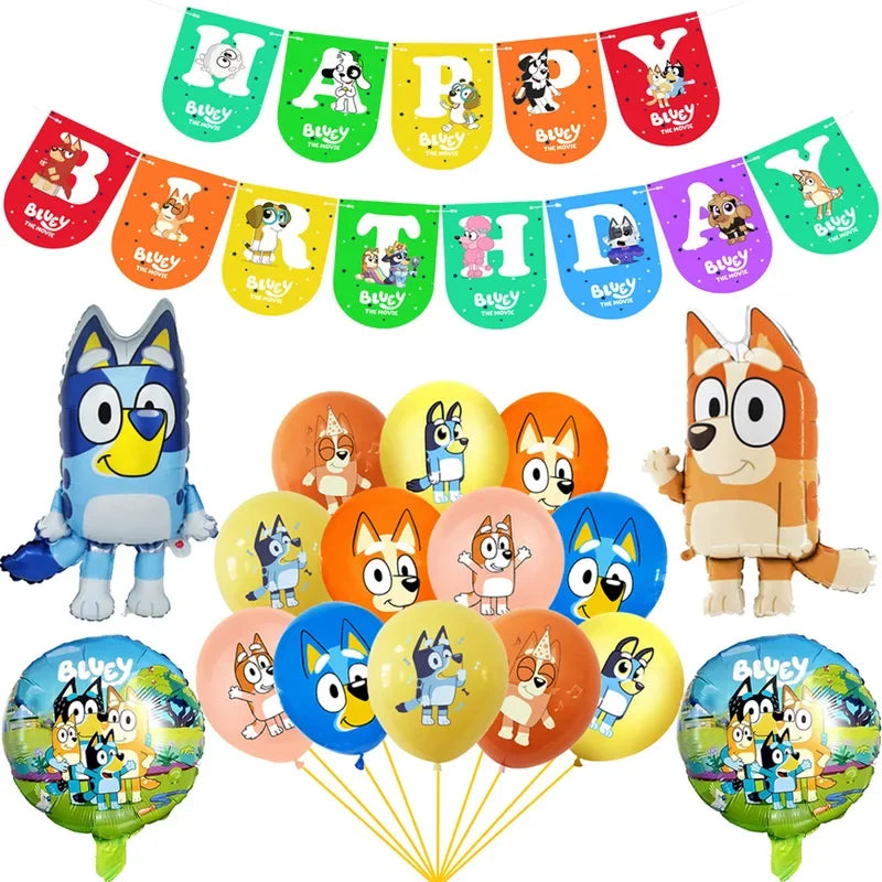 Bluey Ballons Blueies Cartoon Hund Ballon Bingoed Alles Gute zum Geburtstag Banner Geschirr Hintergrund Party Dekorationen Kind Kuchen Topper