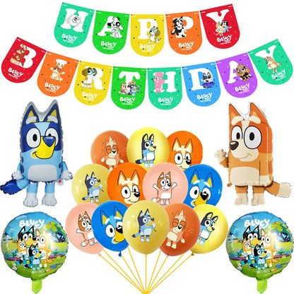 Bluey Ballons Blueies Cartoon Hund Ballon Bingoed Alles Gute zum Geburtstag Banner Geschirr Hintergrund Party Dekorationen Kind Kuchen Topper