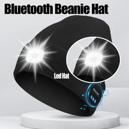 3-in-1 Bluetooth Beanie mit LED-Licht – Mütze mit Kopfhörer & Licht, USB-Ladung, Unisex für Outdoor & Sport