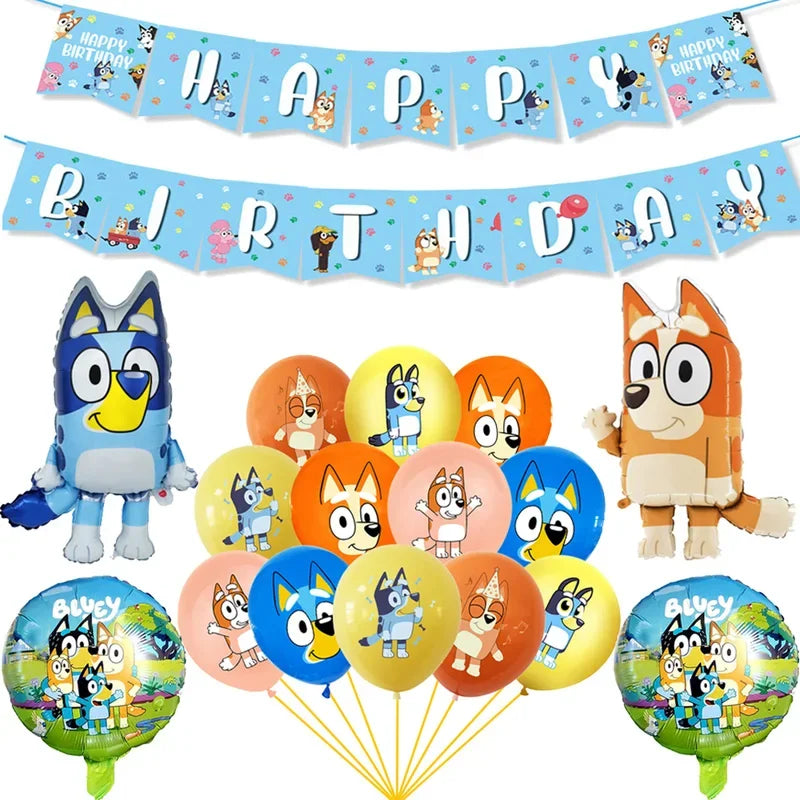 Bluey Ballons Blueies Cartoon Hund Ballon Bingoed Alles Gute zum Geburtstag Banner Geschirr Hintergrund Party Dekorationen Kind Kuchen Topper