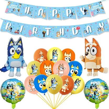 Bluey Ballons Blueies Cartoon Hund Ballon Bingoed Alles Gute zum Geburtstag Banner Geschirr Hintergrund Party Dekorationen Kind Kuchen Topper