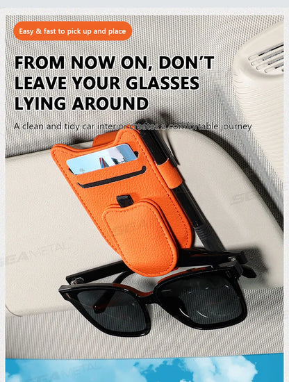 SEAMETAL Auto Sonnenblenden Brillenhalter – Magnetischer Clip aus Lederimitat, Brillen- & Kartenhalter