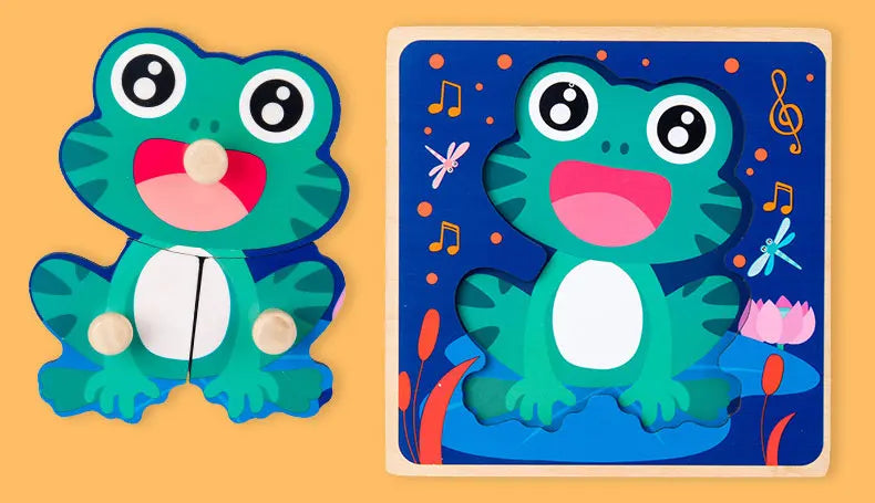 Montessori Holzpuzzle Tiere – Lernspielzeug mit Greifhilfe für Kinder ab 1 Jahr