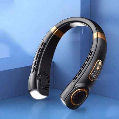 JKUOO Tragbarer Nackenventilator ohne Rotor mit LED & 4 Kühlplatten, 4000 mAh Akku, USB wiederaufladbar