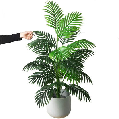 Große künstliche Palme 90–120 cm – Tropenpflanze aus Kunststoff – Monstera Deko für Garten, Balkon & Innenräume