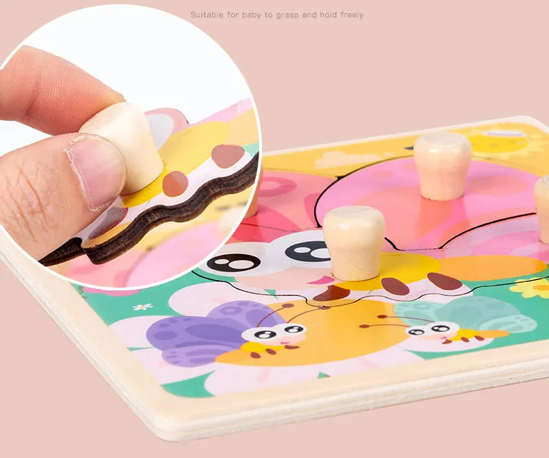 Montessori Holzpuzzle Tiere – Lernspielzeug mit Greifhilfe für Kinder ab 1 Jahr