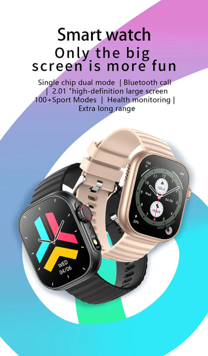 Smartwatch 2025 mit 2,01" Touchscreen – Fitnessuhr für Damen & Herren, Wasserdicht, Bluetooth Call & Gesundheitsfunktionen