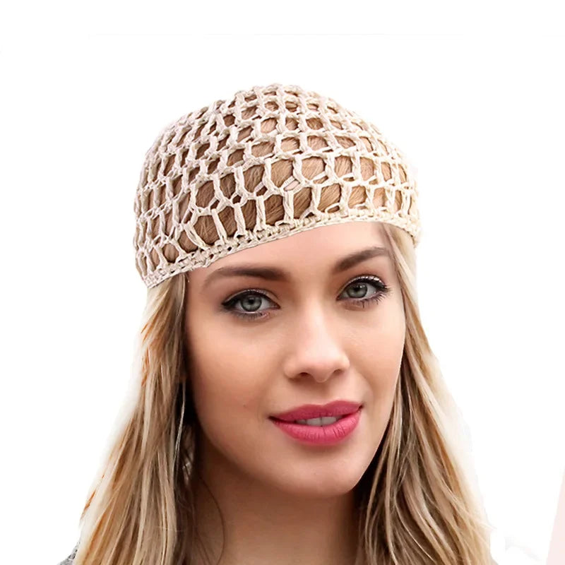 Haarnetz Damen gehäkelt – Elastisches Mesh Turban Cap – Schlafhaube & Haarpflege-Hilfe – atmungsaktiv & bequem – Unisex