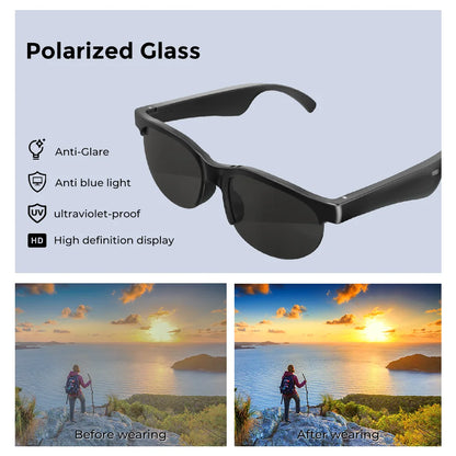 AI Übersetzungs-Sonnenbrille mit Bluetooth 5.3 – 144 Sprachen in Echtzeit – Musikbrille mit Lautsprecher & Mikrofon – Sportbrille für Reisen & Outdoor
