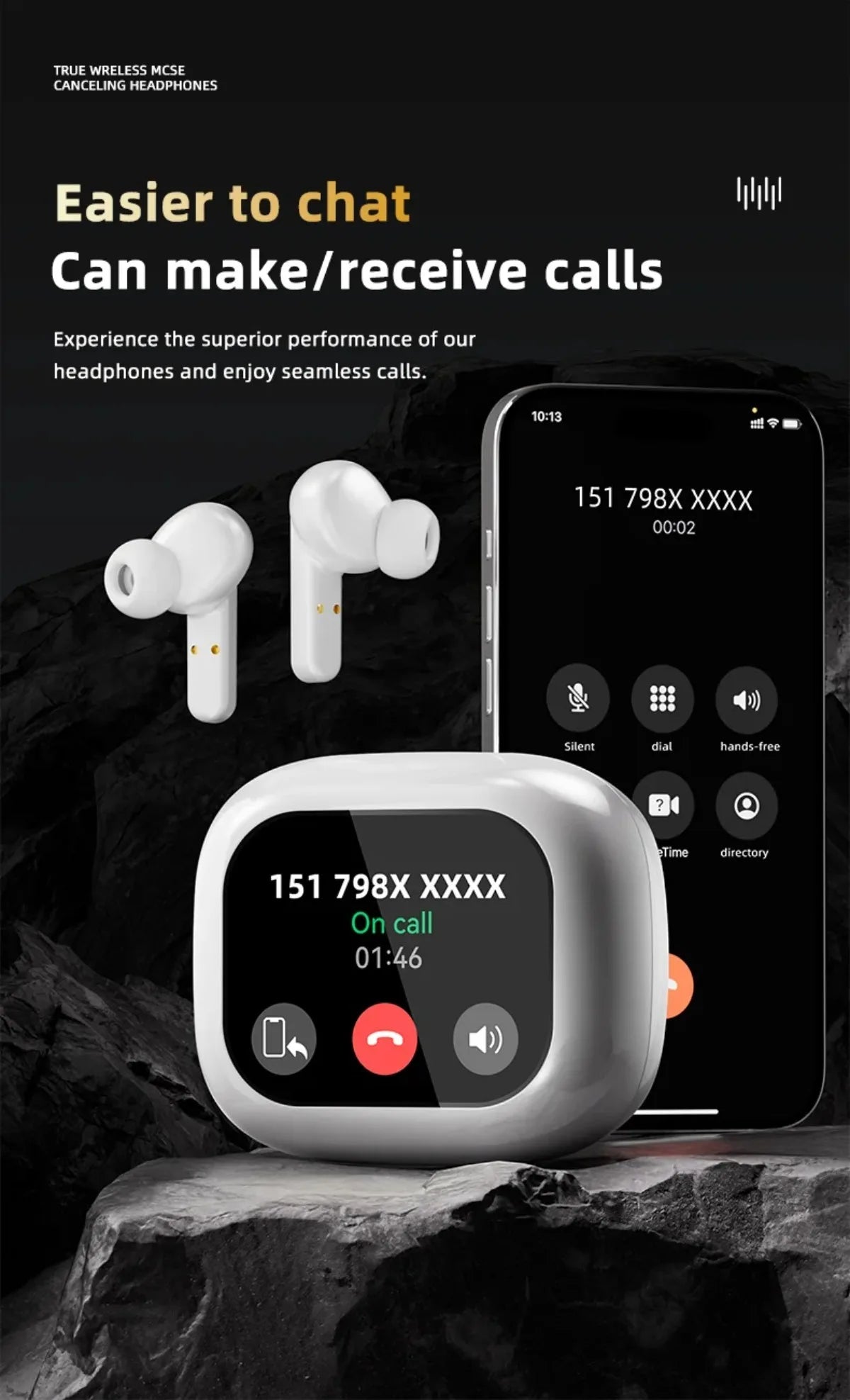 Übersetzungs-Kopfhörer mit Touch-Steuerung – Bluetooth 5.4 Headset mit Echtzeit-Übersetzung in 144 Sprachen – Noise Cancelling & Ladecase