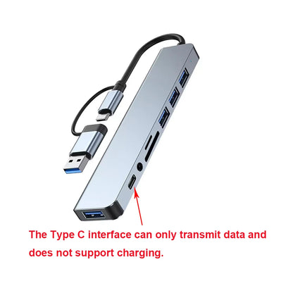 8-in-2 USB & Type-C Docking Station – Hub mit Audio, SD-Kartenleser & USB 3.0 für Laptop, Tablet & Smartphone