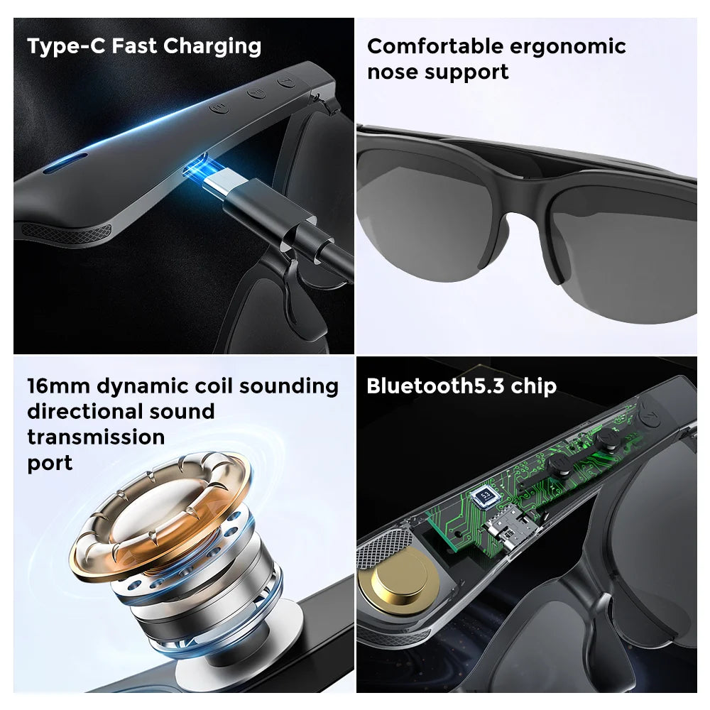 AI Übersetzungs-Sonnenbrille mit Bluetooth 5.3 – 144 Sprachen in Echtzeit – Musikbrille mit Lautsprecher & Mikrofon – Sportbrille für Reisen & Outdoor