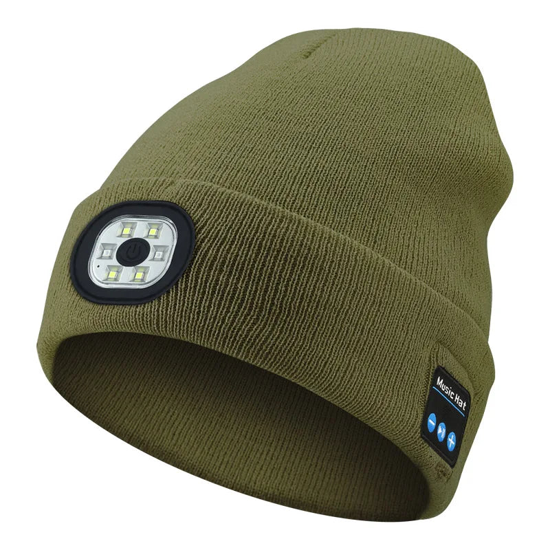 3-in-1 Bluetooth Beanie mit LED-Licht – Mütze mit Kopfhörer & Licht, USB-Ladung, Unisex für Outdoor & Sport