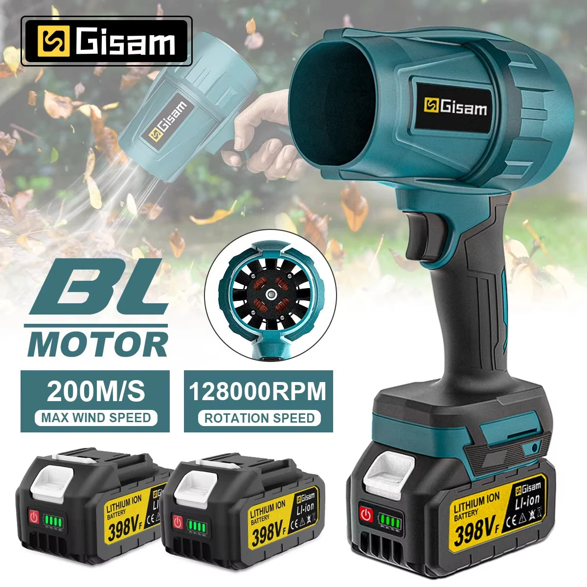 Gisam 200 m/s Brushless Turbo Jet Fan 1500 W – Makita 18 V Akku-Gebläse