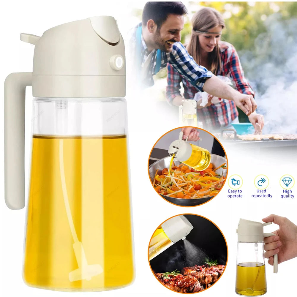 2-in-1 Öl-Sprayer & Ausgießer 500 ml – Nachfüllbare Kunststoffflasche für Küche, BBQ & Airfryer