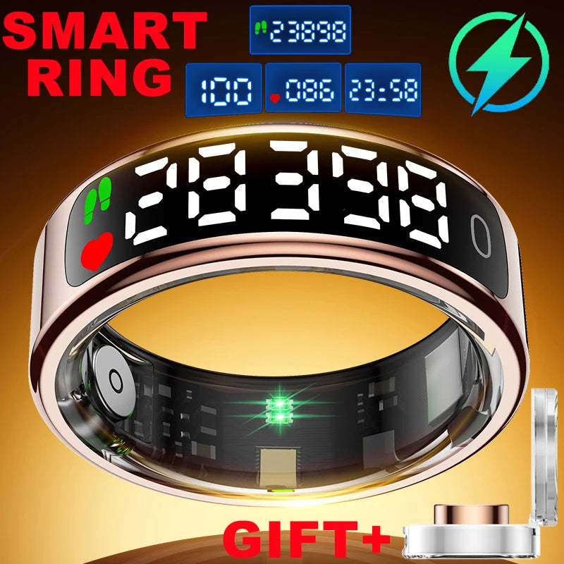 Smart Ring mit Display – Gesundheitsring für Damen & Herren – Herzfrequenz, Schlaf & Sauerstoff – 5ATM wasserdicht – TikTok-Steuerung – für Android & iOS