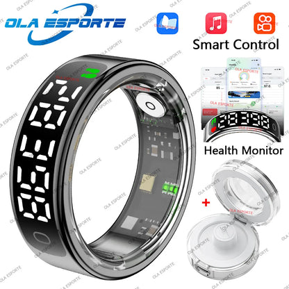 Smart Ring mit Display – Gesundheitsring für Damen & Herren – Herzfrequenz, Schlaf & Sauerstoff – 5ATM wasserdicht – TikTok-Steuerung – für Android & iOS