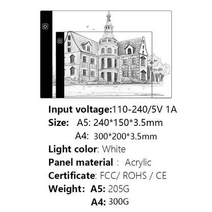 A4 LED Zeichenbrett für Kinder – Transparentes Leuchtpad mit 3 Helligkeitsstufen, nicht dimmbar