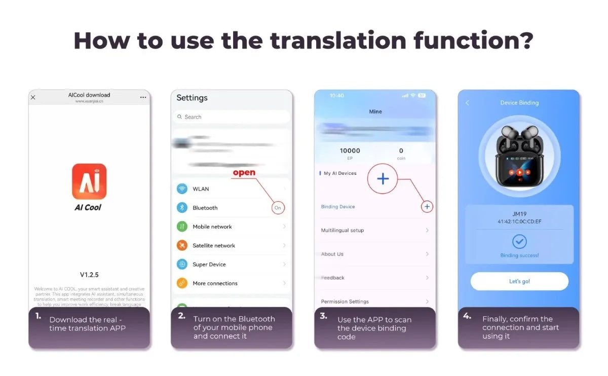 2er-Set Übersetzungs-Kopfhörer – Bluetooth 5.4 Earbuds mit Echtzeit-Übersetzung in 144 Sprachen – Noise Cancelling Headsets für Reisen & Business