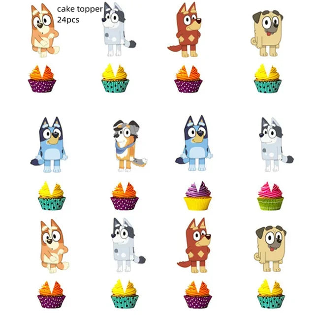 Bluey Ballons Blueies Cartoon Hund Ballon Bingoed Alles Gute zum Geburtstag Banner Geschirr Hintergrund Party Dekorationen Kind Kuchen Topper