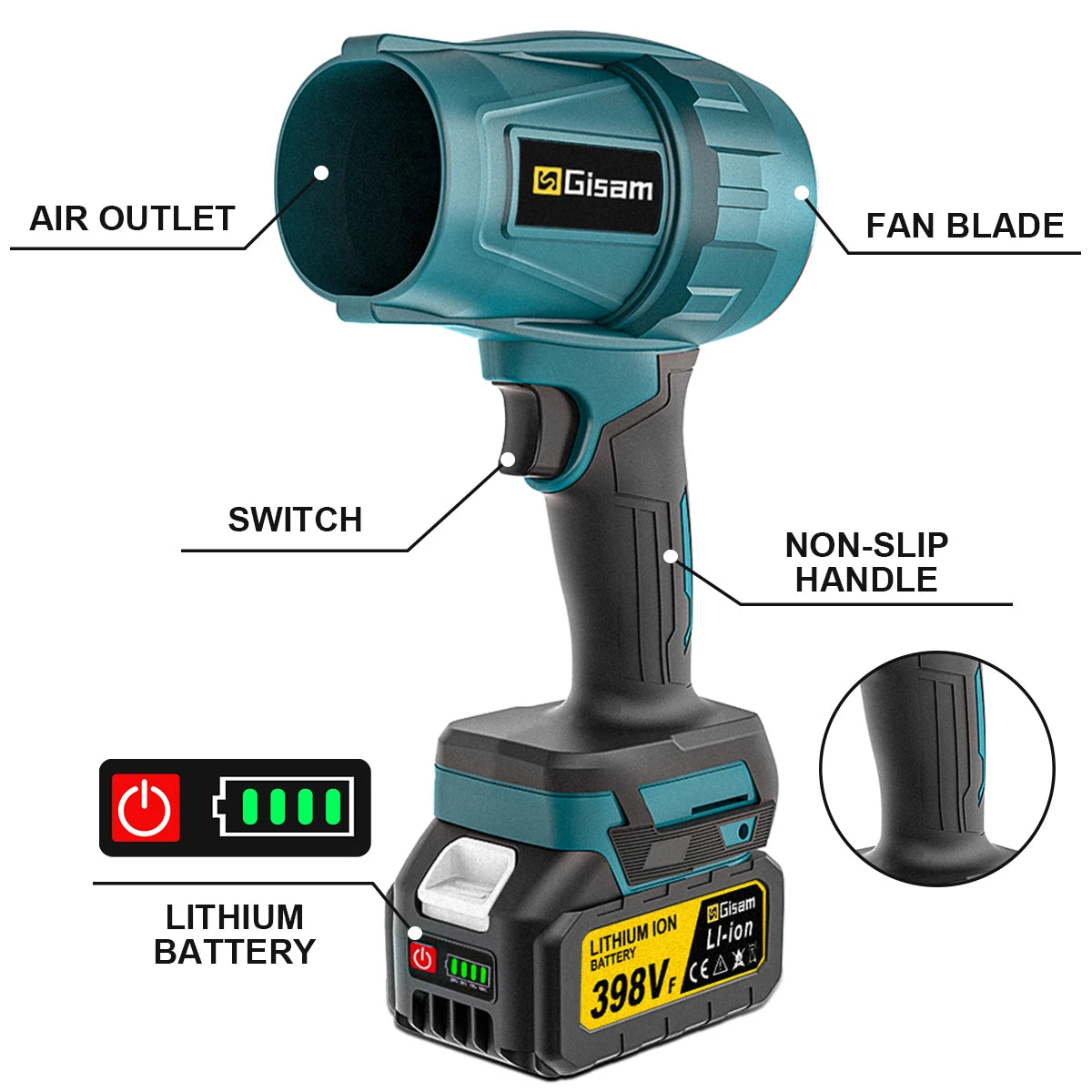 Gisam 200 m/s Brushless Turbo Jet Fan 1500 W – Makita 18 V Akku-Gebläse