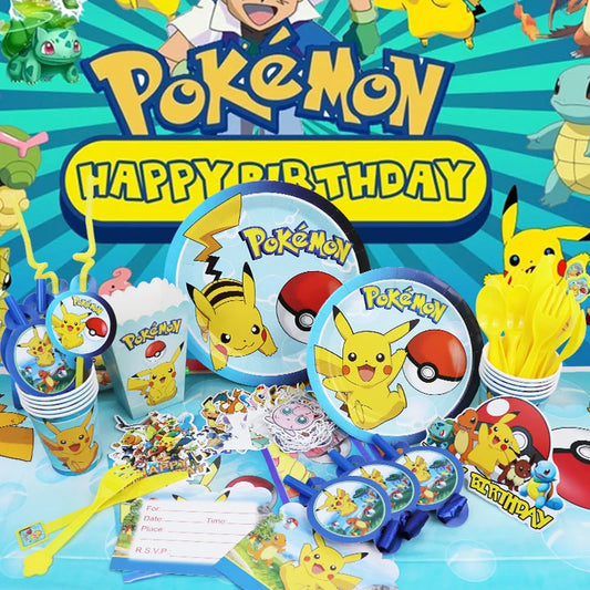 Pokemon Geburtstag Party Dekoration Neue Blitz Pikachu Ballon Für Kinder Event Liefert Einweg Geschirr Banner Hintergrund