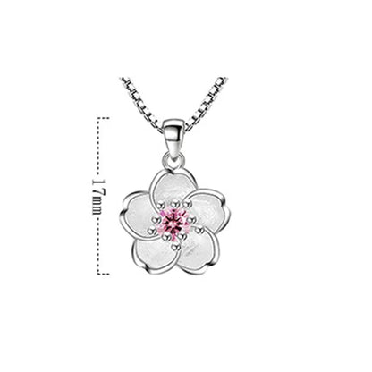 925 Silber Halskette mit Pfirsichblüten – Rosa & Lila Kristalle – Damen-Schmuck mit Blumenanhänger – 45 cm