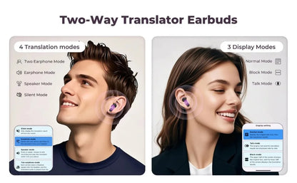 2er-Set Übersetzungs-Kopfhörer – Bluetooth 5.4 Earbuds mit Echtzeit-Übersetzung in 144 Sprachen – Noise Cancelling Headsets für Reisen & Business