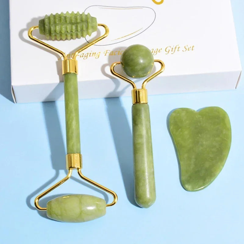 AYHle Jade Roller & Gua Sha – Natürliches Stein-Massage-Set für Gesicht, Hals & Augenpflege