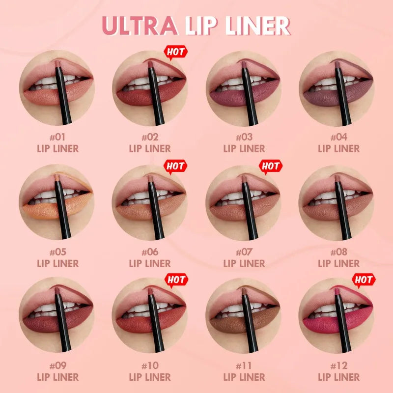 Wasserfester Matte Lipliner – Konturenstift in 12 Farben, langanhaltend & nicht abfärbend